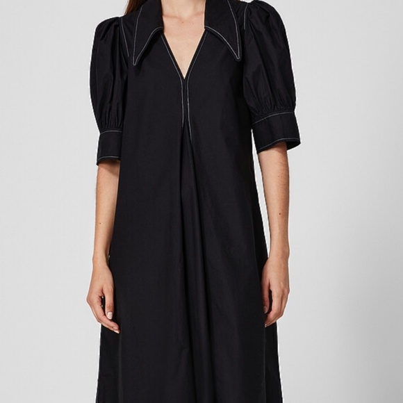 GANNI Black Cotton Poplin V-Neck Dress - ‘NEW’ EU 36 (US 6) - Picture 5 of 8